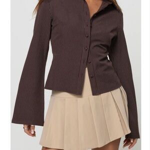 Princess Polly Brown Pinstripe Long Sleeve Button Top